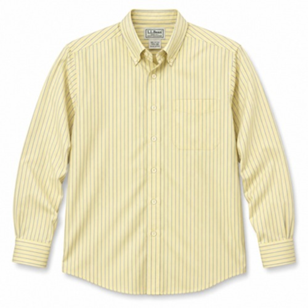 L.L. Bean Men's 15.5 Yellow Blue Stripe Wrinkle Resistant Cotton Dress Shirt